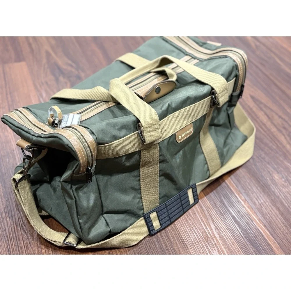 Samsonite‎ Green Tan Canvas Duffle Bag Heavy Duty Gym Travel Luggage